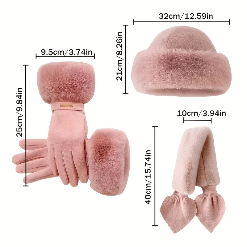 3-piece Women's Winter Warm Suit, Including Gloves, Scarf, and Hat, Suitable for Cold Weather and Outdoor Activities